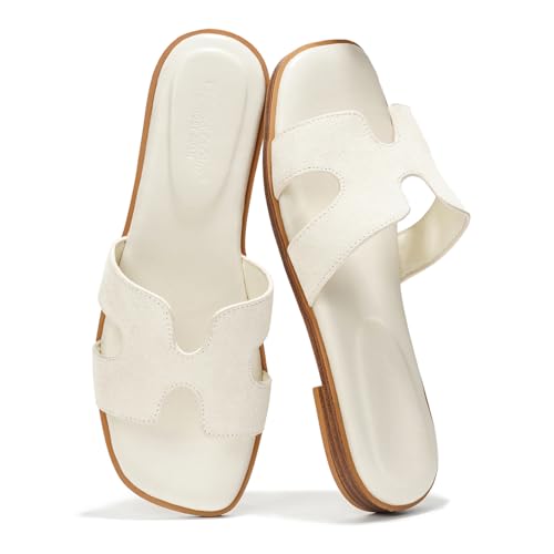 Image of Project Cloud 100% Genuine Leather Sandals for Women 2026 - Fashion Flat Womens Sandals with Memory Foam Insole Slides Sandals Women Footwear - Mules Women's Sandals (Jannel)