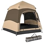 Outsunny Double Layer Instant Pop Up Tent with Rainfly, Hexagon 4 Man Dome Tent, Portable Camping Shelter with Sewn-in Groundsheet and Carry Bag, for Festival Backpacking Road Trips, Brown