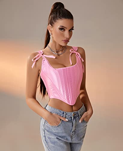 Image of Dreay Womens Vintage Asymmetrical Hem Overbust Corset Tie Front Lace-up Back Bustier Shapewear Top
