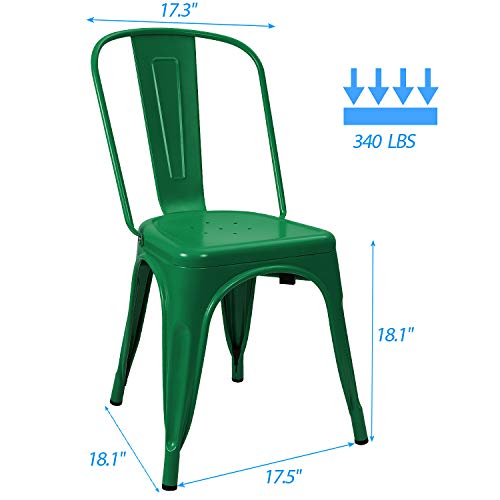Image of Devoko Metal Indoor-Outdoor Chairs - Distressed Style Kitchen Dining Set of 4 Stackable Side Chairs with Back (Green)