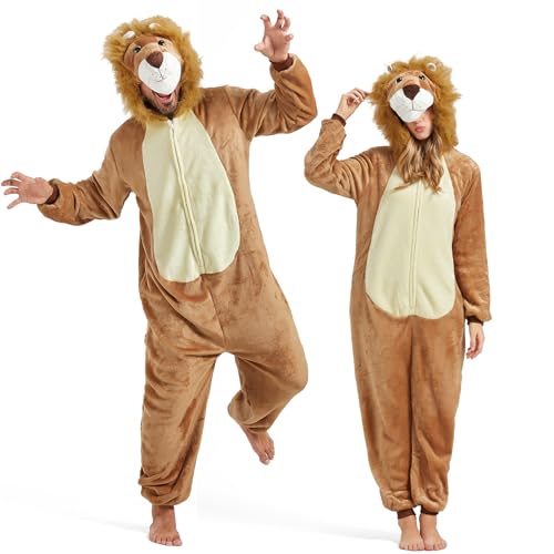 SISKIN Animal Onesie Adult - Lion Onesies Pajamas for Women Men Couples Halloween Cosplay Costumes Animal L