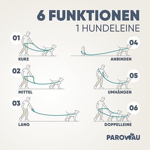 PAROWAU Hundeleine 3m [4-Fach verstellbar] + Hundespielzeug Ball [Zahnpflege Hund] Leine Hund Hundezubehör Hundeleine für große Hunde Hundespielzeug Intelligenz Hundespielzeug unzerstörbar (türkis)