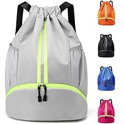 Hoseay Mochila Cuerdas Hombre Niños Mochila Deporte Impermeable Gran Capacidad Mochila Gimnasio con Compartimento de Zapatos y Bolsillo Ligera Bolsas de Cuerdas para Deporte Viaje, Gris