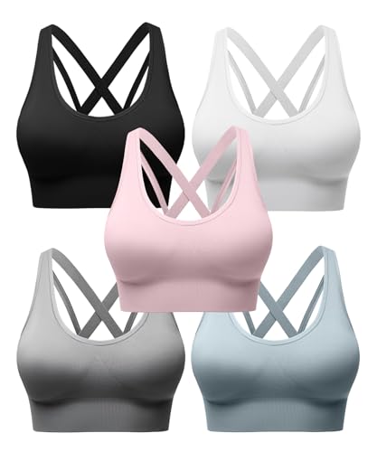 Sports Bras for Women High Support, Multipack Padded Supportive Criss Cross Back Wireless Running Yoga Workout Bra 3/5 Pack