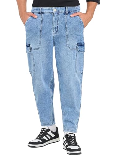 Image of Styli Men Solid Balloon Fit Jeans | Stretchable & Comfort, Mid-Rise Casual Denim Pants for Everyday Wear |Machine Washable