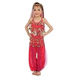 TIWCON Girls Halloween Costume, Halter Top, Chiffon, Kids Belly Dancer Outfit, Egyptian Arabian Prin