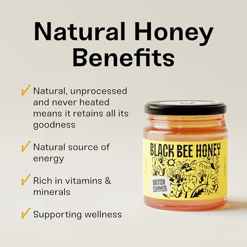 Black Bee Honey - Pure British Summer Honey, Runny with a Heady Floral Flavour, Unprocessed, Single Source from Hive to Jar, Never Blended - Delicious on Toast, Soothing in Drinks, 227g Glass Jar