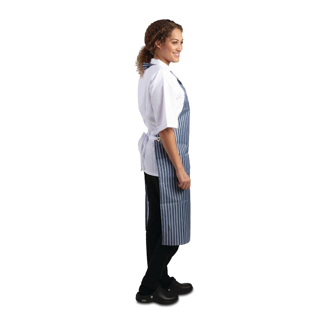 Whites Chefs odzież wodoodporny fartuch śliniak nylon niebieski i biały pasek restauracja