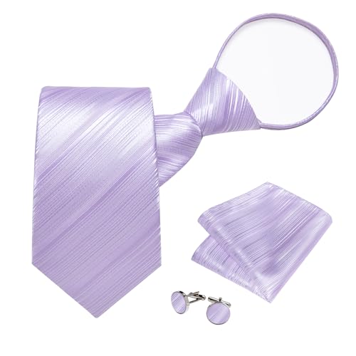 Image of DiBanGu Mens Zipper Ties Silk Adjustable Necktie Pocket Square