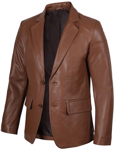 Image of fjackets Mens Leather Blazer Jacket - Real Lambskin Leather Sport Coat, 2-Button, Fully Lined, Business to Weekend