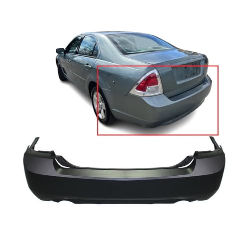 Image of FitParts Compatible with Ford Fusion 2006-2009 Rear Bumper Cover | Primed, Without Parking Sensor Holes, With Exhaust Opening, With Dual Exhaust, Sedan, OEM 8E5Z17K835HAPTM, FO1100593
