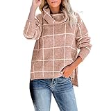 shffuw lupetto donna completo donna elegante maglione invernale da donna con collo e collo pile donna maglioncino cotone donna (khaki, l)