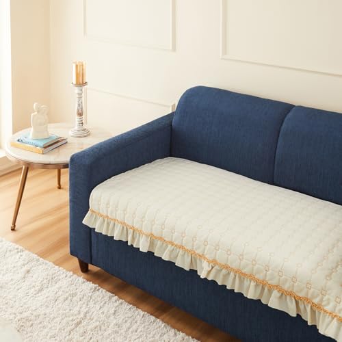 Image of Amazon Basics Quilted Sofa Cover for Two Seater, Modern Grid Pattern, Non-Slip Sofa Pad, 70x120 cm, Soft Silicone Grip Dots, 100% Polyester, Machine Washable - Off-White