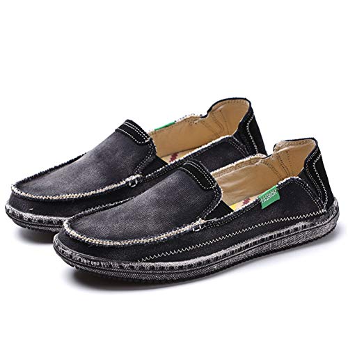LEADER SHOW Men's Casual Slip On Flat Loafers Comfortable Walking Canvas Boat Driving Shoes4