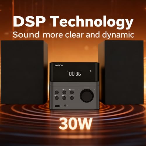 Image of Home CD Stereo Shelf System, 30W Micro HiFi System (with CD Player, FM Radio, Bluetooth 5.3, USB Playback, AUX-in, Headphone Jack, Remote Control, DSP-Tech