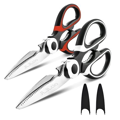 JLJLcio Kitchen Shears 2-Pack – Heavy Duty Stainless Steel Scissors with Protective Covers, Sharp...