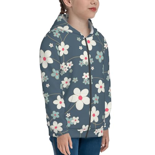 Blue Flower Kids Pullover Hoodies Boys Zip Up Sweatshirts Girls Athletic Clothes with Pocket4