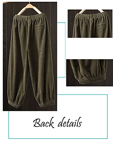 Minibee Womens Casual Cotton Pants Corduroy Drawstring Baggy Tapered Capri Elastic Waist Ankle Trousers with Pockets3