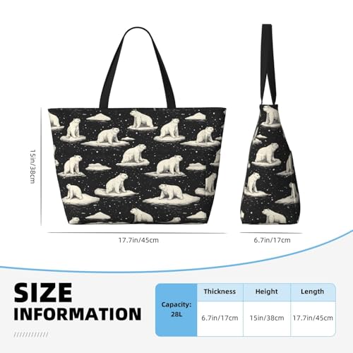 Large Beach Bags for Women Sandproof - White North Pole Bear Black Print Summer Travel Work Tote Bags with Zipper2