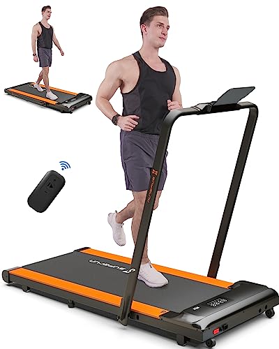 Superun 2 In 1 Under Desk Treadmill, 3.0Hp Folding Treadmill With 300 Lbs For Home, Portable Compact Walking Pad With 12 Programs (Orange) #TOP10