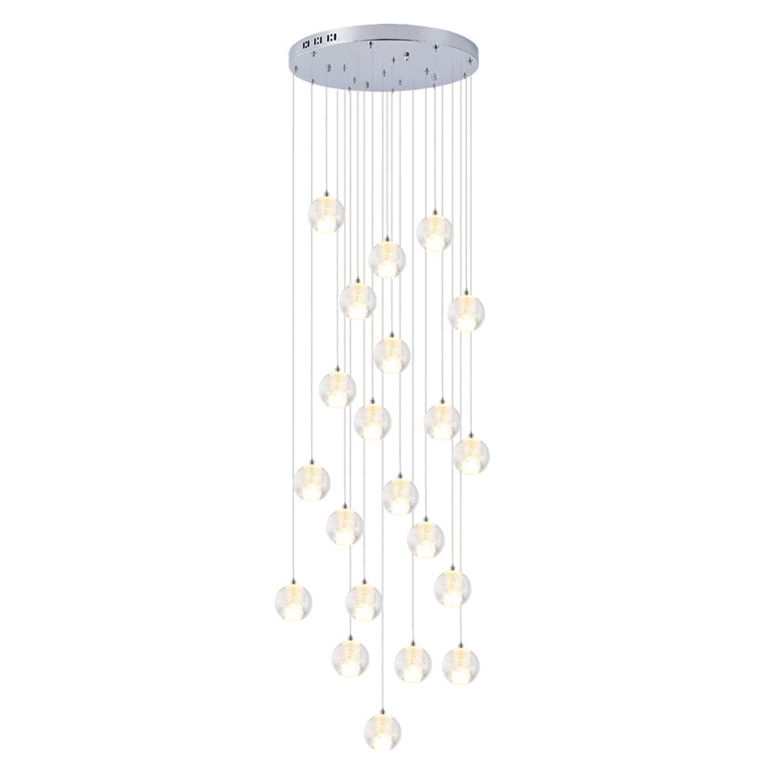 FYZDLAOR 22-Light Crystal Chandeliers Modern High Ceiling Dome Pendant Lights Seeded Glass Shade Flush Mount Long Hanging Chandelier Fixture for Foyer Entryway Stairwell Lighting Deco