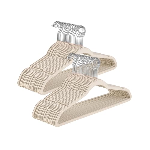 Baroni Home Grucce Velluto 50 pezzi, Grucce Appendiabiti 44,5 cm, Salvaspazio con Superfice Antiscivolo Design, Capacità di Carico Elevata, per Cappotti Camicie Vestiti, Panna
