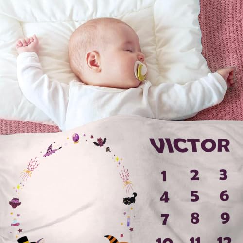 Image of OLIVE OLIVIA Personalized Monthly Baby Milestone Blanket,60 inchx80 inch | Baby Months Blanket, Perfect Custom Newborn Gifts With Star Frame