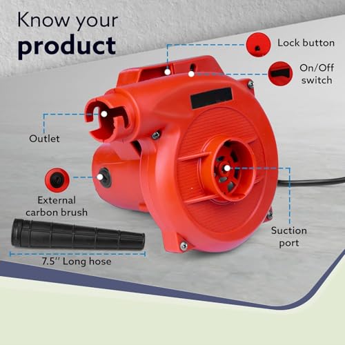 Image of PreSolve | Electric Blower, Blow Rate 2.8 m3 /Min, Copper Motor, 16000 RPM, Professional Quality, Clears Away Dust Particles from Furniture, Cars, Windows & Other Rigid Surfaces, 650W (Any Colour).