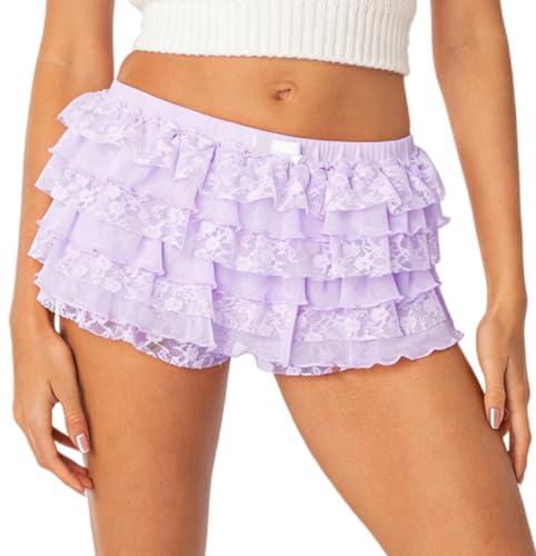 Image of NUFIWI Women Lolita Bloomers Ruffle Shorts Lace Cute Pumpkin Pants Sexy Boyshorts Layered Y2k Mini Shorts Pettipants