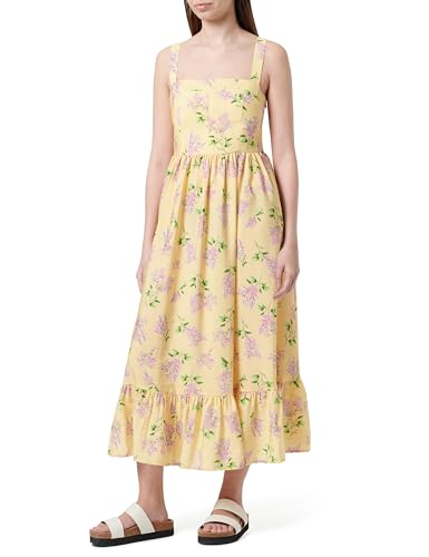 Robe longue jaune Koton à col carré et bretelles florales pour femme taille 42