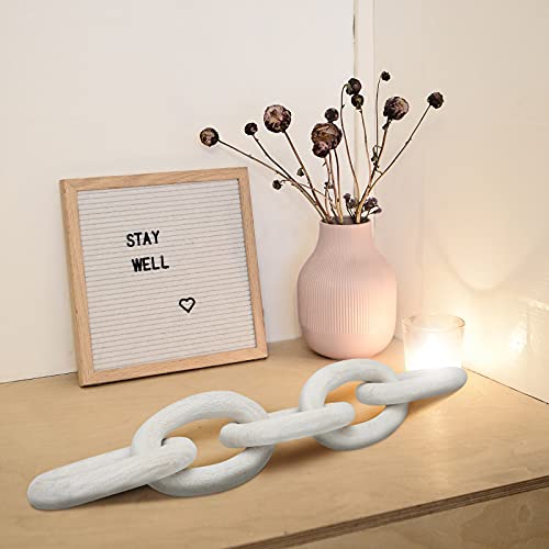 Chaîne décorative en bois sculpté à la main blanc délavé chic - 3