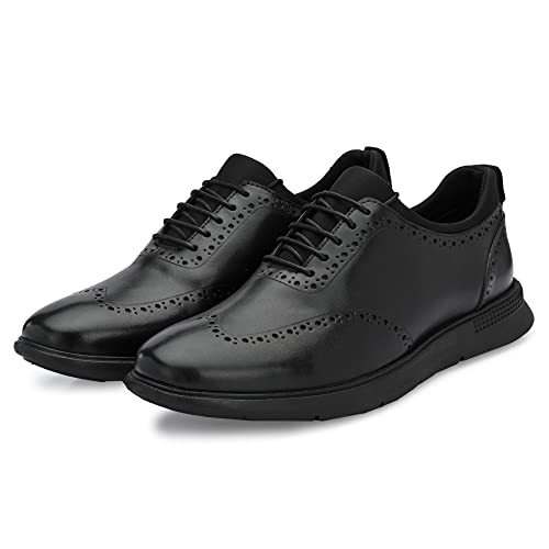 Image of Legwork Crossover Brogues for Men | Genuine Leather & Mesh Upper, Cushioned EVA Sole | Lightweight Semi-Formal Lace-Up Oxfords for Office, Travel & Casual Comfort