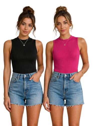 Image of Toochki Tops for Women Crop Top for Women's Tank Activewear Tee Casual Sports Cotton High Neck Camisole Pack of Two (2)