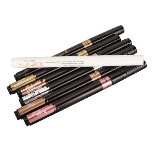 Qudinip Rotulador de Espejo, Bolígrafo de Pintura Metálico Resistente a la Decoloración, Bronce, Plata y Oro Rosa con Bolígrafo de Eliminación, para Manualidades de Cerámica, Madera y