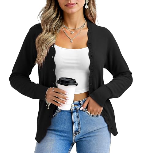 Yommay Cardigan for Women Elegant Unique Women Autumn Long Sleeve Loose Casual Lightweight V-Neck Pullover Cardigan, black, M Yommay Cardigan for Women Elegant Unique Women Autumn Long Sleeve Loose Casual Lightweight V-Neck Pullover Cardigan, black, M
