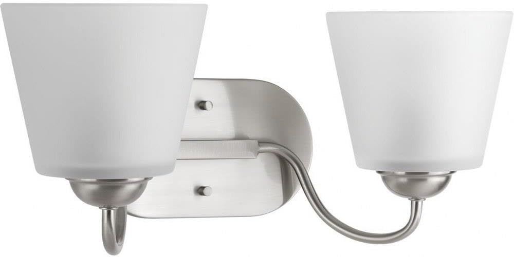 Progress Lighting Arden Collection 2-Light Etched Glass Farmhouse Bath Vanity Light Brushed Nickel