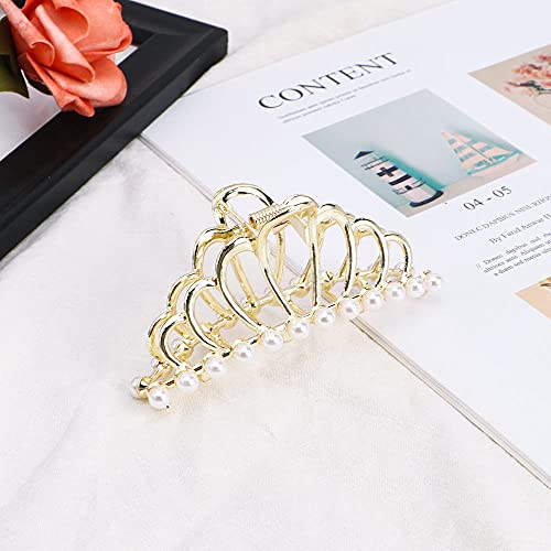Vintage Crown Hair Claw Clips for Women Ladies, Sweet Pearl Hair Accessories Elegant Crab Clips Imitation Pearl Women Hair Claws Hairpin