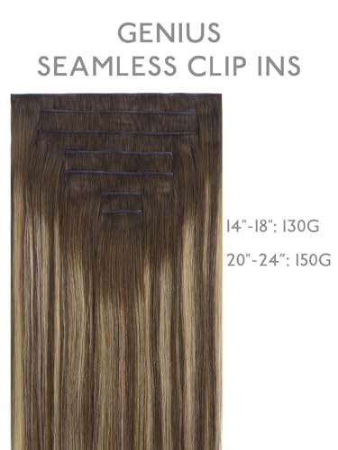Image of WENNALIFE Genius Seamless Clip in Hair Extensions Real Human 18 inch 120g 7 Pcs Balayage Chocolate Brown to Caramel Blonde Clip Ins Luxury Remy Hair Extensions De Cabello Humano