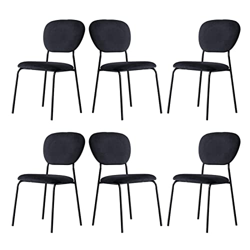 SJIALEN Modern Dining Chairs Set of 6, Home Backrest Leisure Chair Velvet Bedroom Chairs Kitchen Dining Room Side Chair Stackable Kitchen Chair (Color : Black, Size : 45x48.5x85cm)