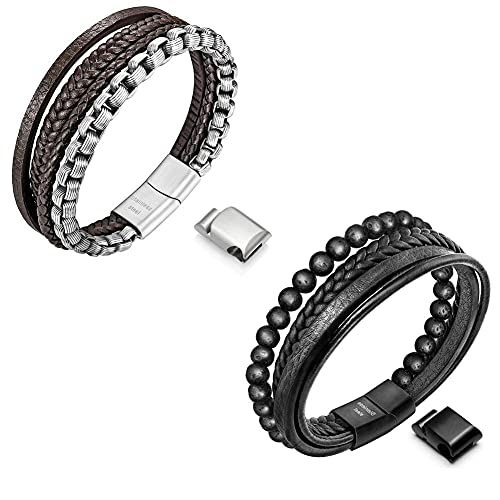 Speroto Mens bracelets,leather bracelets for men,8.7inch cuff bracelets with magnetic clasp