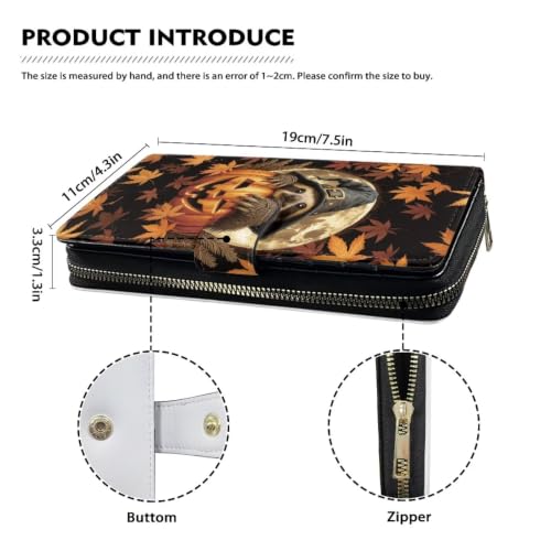 Image of COEQINE Ladies Wallets Pink Leopard Heart Black Printed Leather Phone Long Clutch Purses Check Coin Change Holder