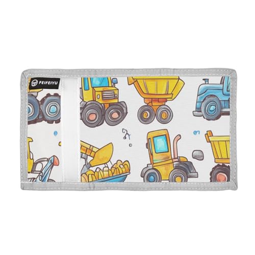 Trifold Wallet for Boys Ages 9-12 Mini Outdoor Sports Purse Coin Pocket & Card Holder, Travel Accessory Construction Vehicles2