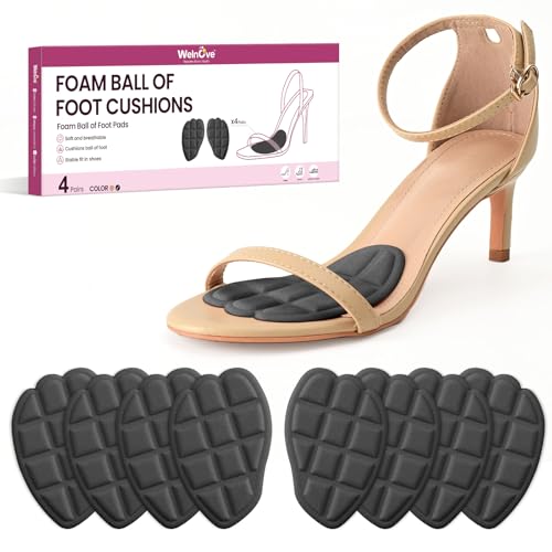 Metatarsal Pads Women Men - Welnove 4 Pairs Non Slip Grid Design Ball of Foot Cushion for Pain Relief, Blister Prevention, Comfort, Soft Forefoot Pads Inserts for High Heels, Flats Shoes (Black) by Welnove - Used condition - US$7.97