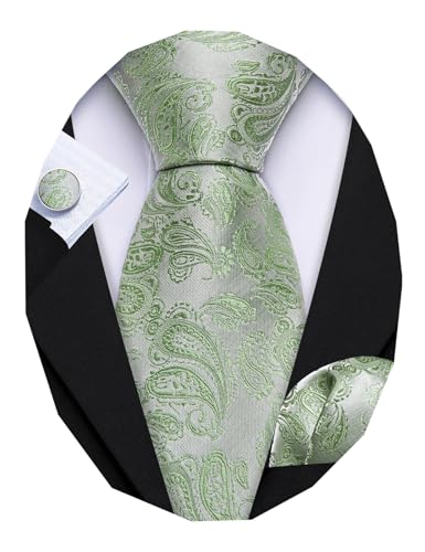 Image of Barry.Wang Men Ties Paisley Woven Silk Necktie Set with Pocket Suqare Cufflinks Formal