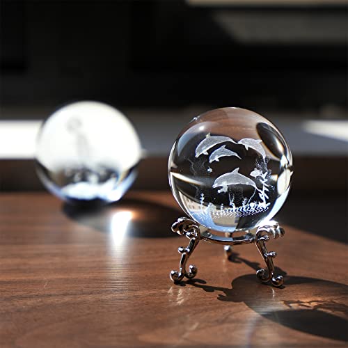 Zeershee 60Mm 3D Crystal Ball With Stand 3D Glass Laser Dolphins Ball Glass Dolphins Figurines Crystal Ball Paperweight For Kids #TOP4
