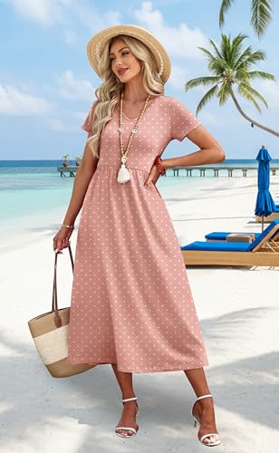 Image of OFEEFAN Summer Dresses for Women Flowy Casual A-Line Midi Dress Beach Vacation Sundresses with Pockets S-2XL