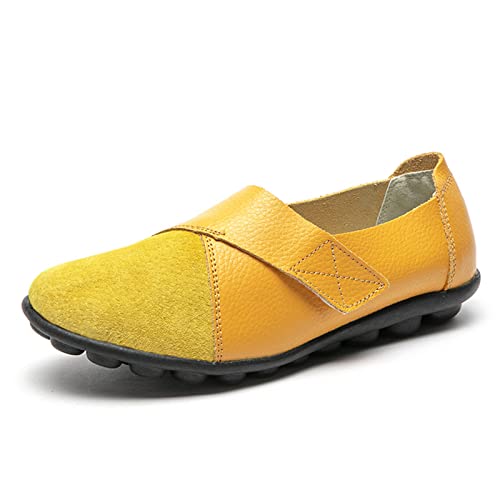 Image of Ladies Leather Slip On Flat Loafers,Low Top Casual Walking Nurse Shoes,Outdoor Versatile Trendy Driving Shoes.