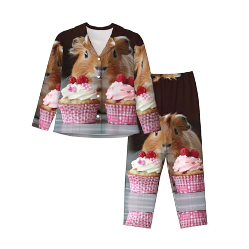 YKJJFVZ Guinea Pigs And Cupcakes Print Cozy Christmas Pajamas,Womens Pajama