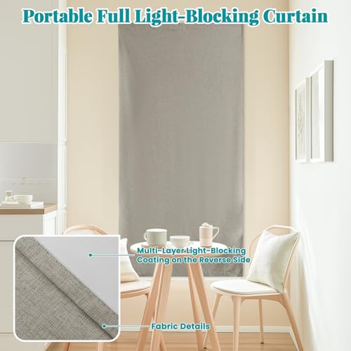 Image of 100% Blackout Self Adhesive Curtains Portable Curtain Simple and Easy to install Bedroom Window Thermal Lnsulated Kitchen Room Darkening Black Small Drapes, W35 x L72 inch, 1 Panel, Light Brown