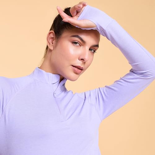 Image of Enamor Full Sleeve High Neck Medium Length Pull on Dry Fit T-Shirt for Women - Slim Fit - A310